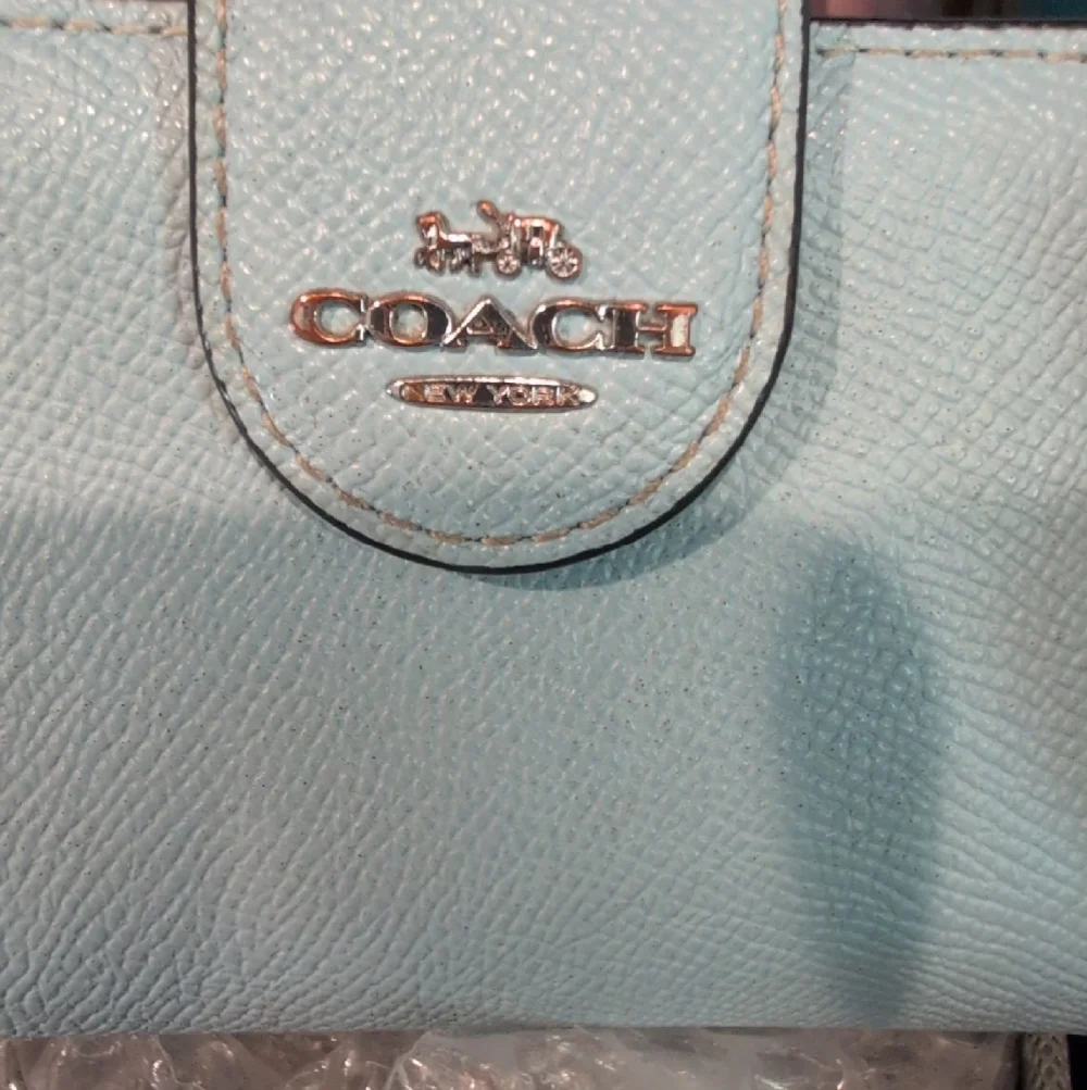 Coach Light Blue Leather Compact Wallet with Silver Logo - Picture 9 of 9